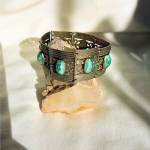 Vintage bracelet in ethnic style with glass cabochons "turquoise" filigree #boho